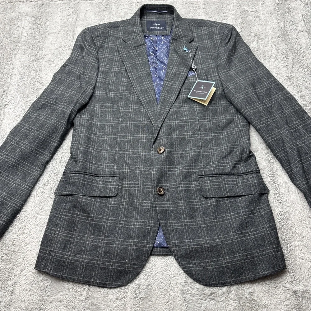 Tailorbyrd Sport Coat Mens Size 38R Olive‎ Plaid Notch Lapel Blazer Jacket